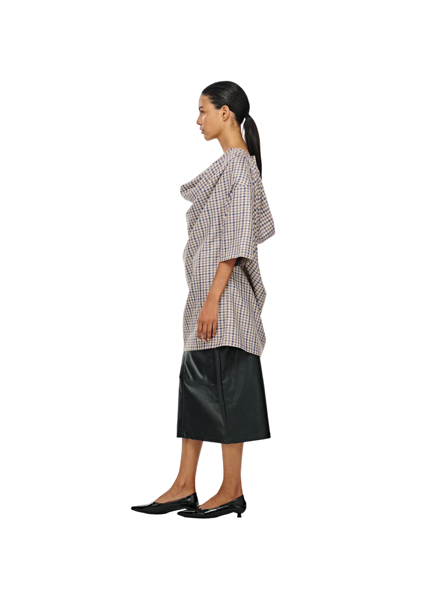 PLAID COWL NECK TOP