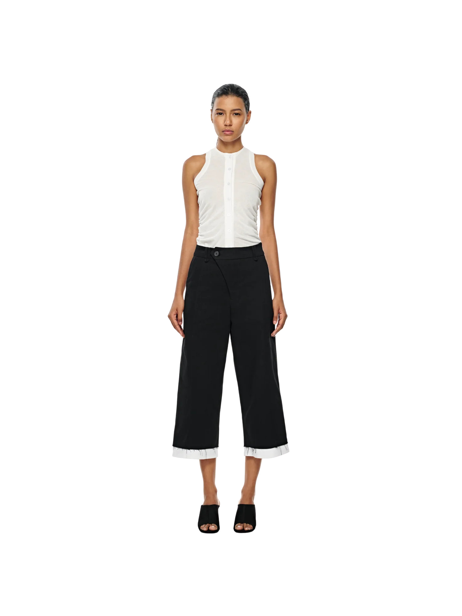 SHEER KNIT BUTTON UP TANK TOP
