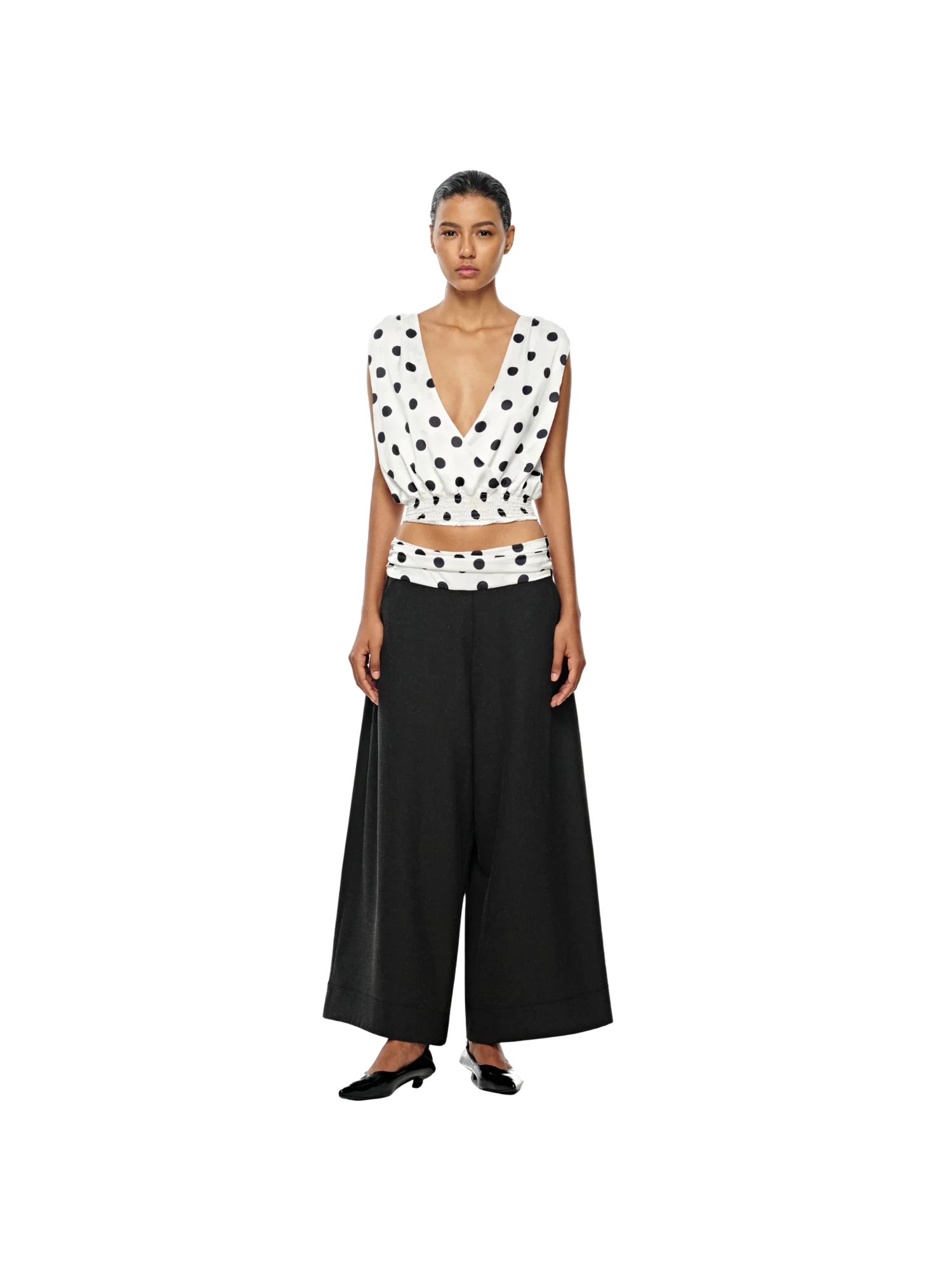 SILKY DOTTED V-NECK TOP