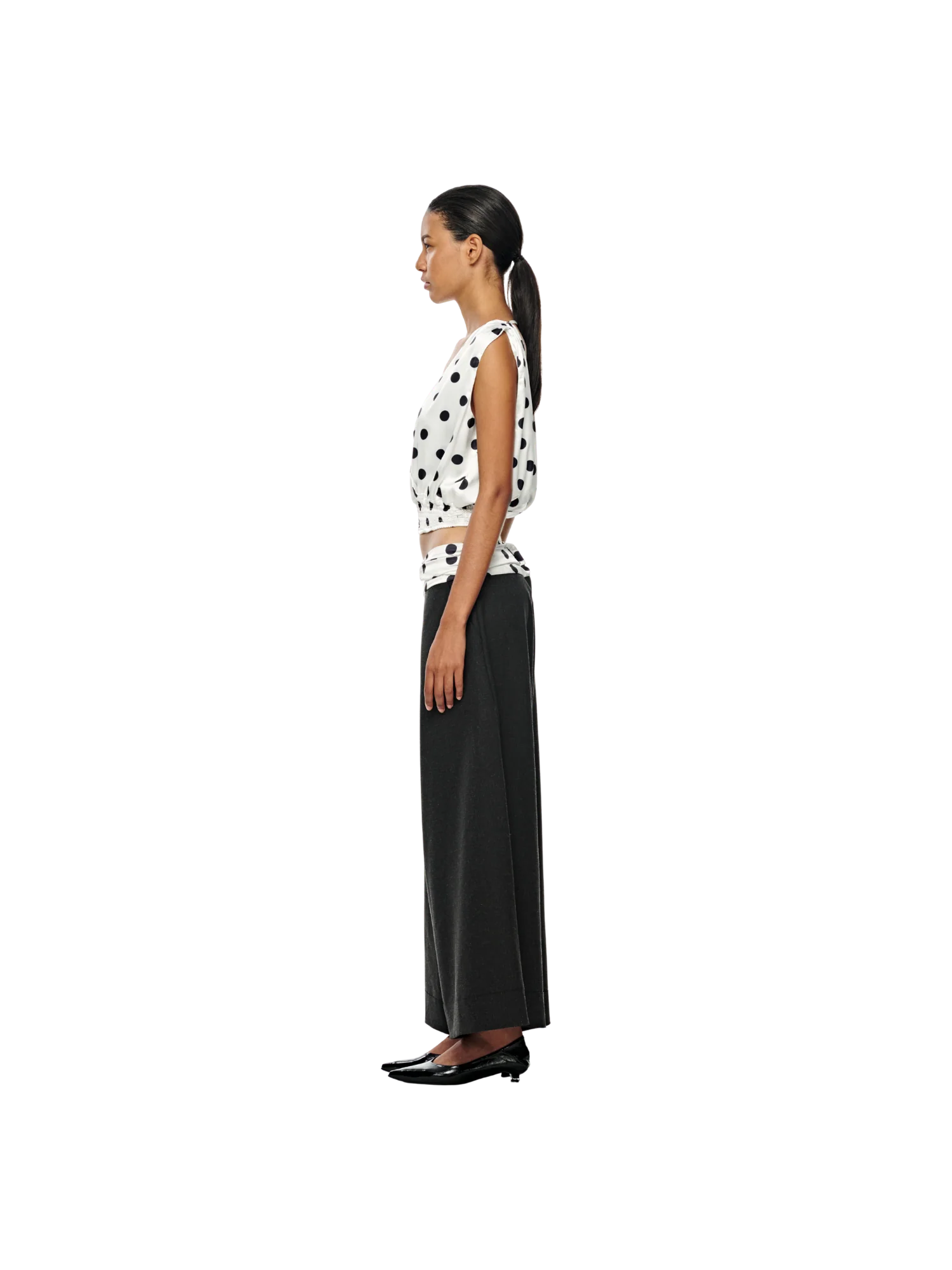 SILKY DOTTED WAISTBAND TROUSERS