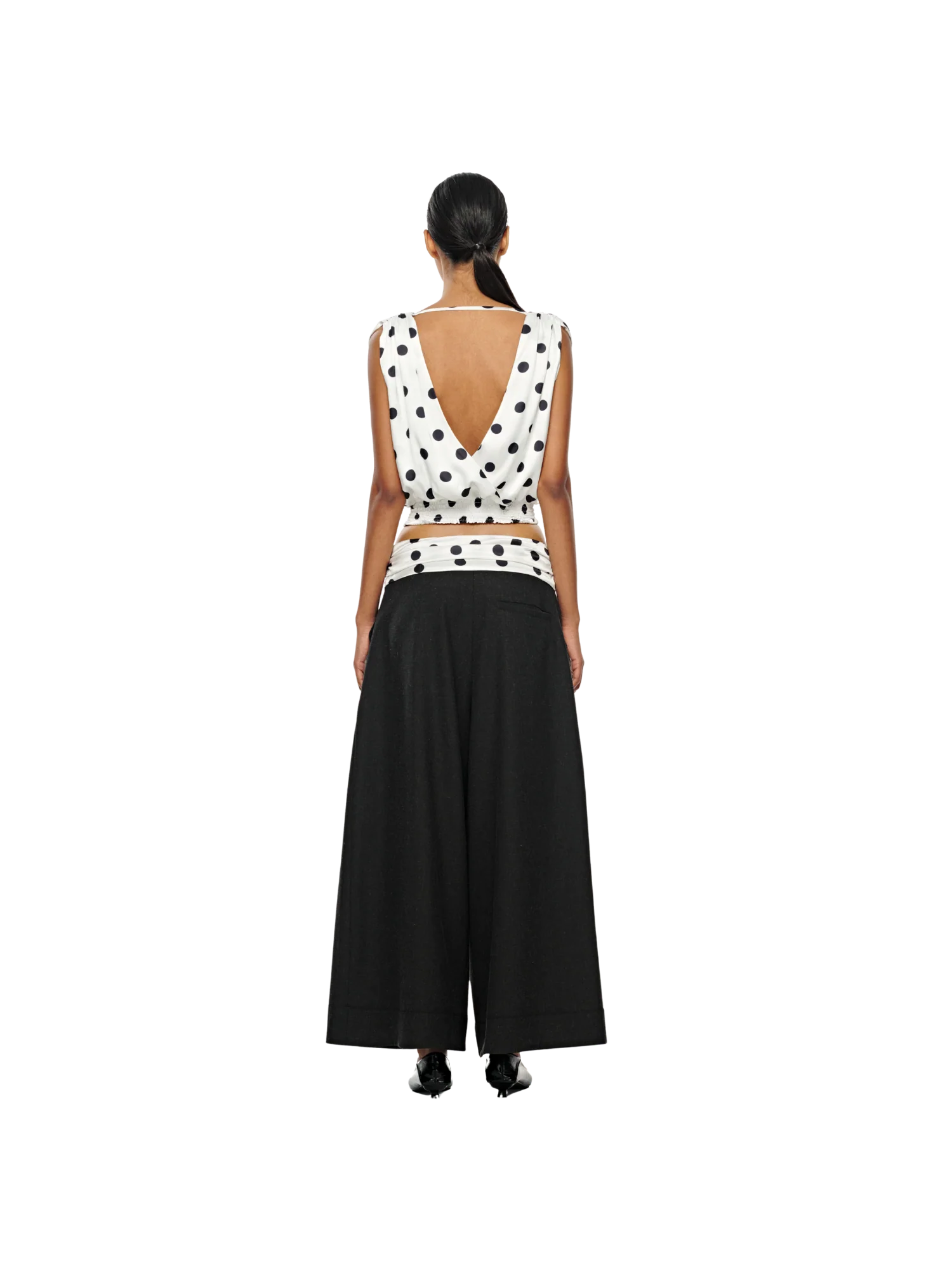 SILKY DOTTED WAISTBAND TROUSERS