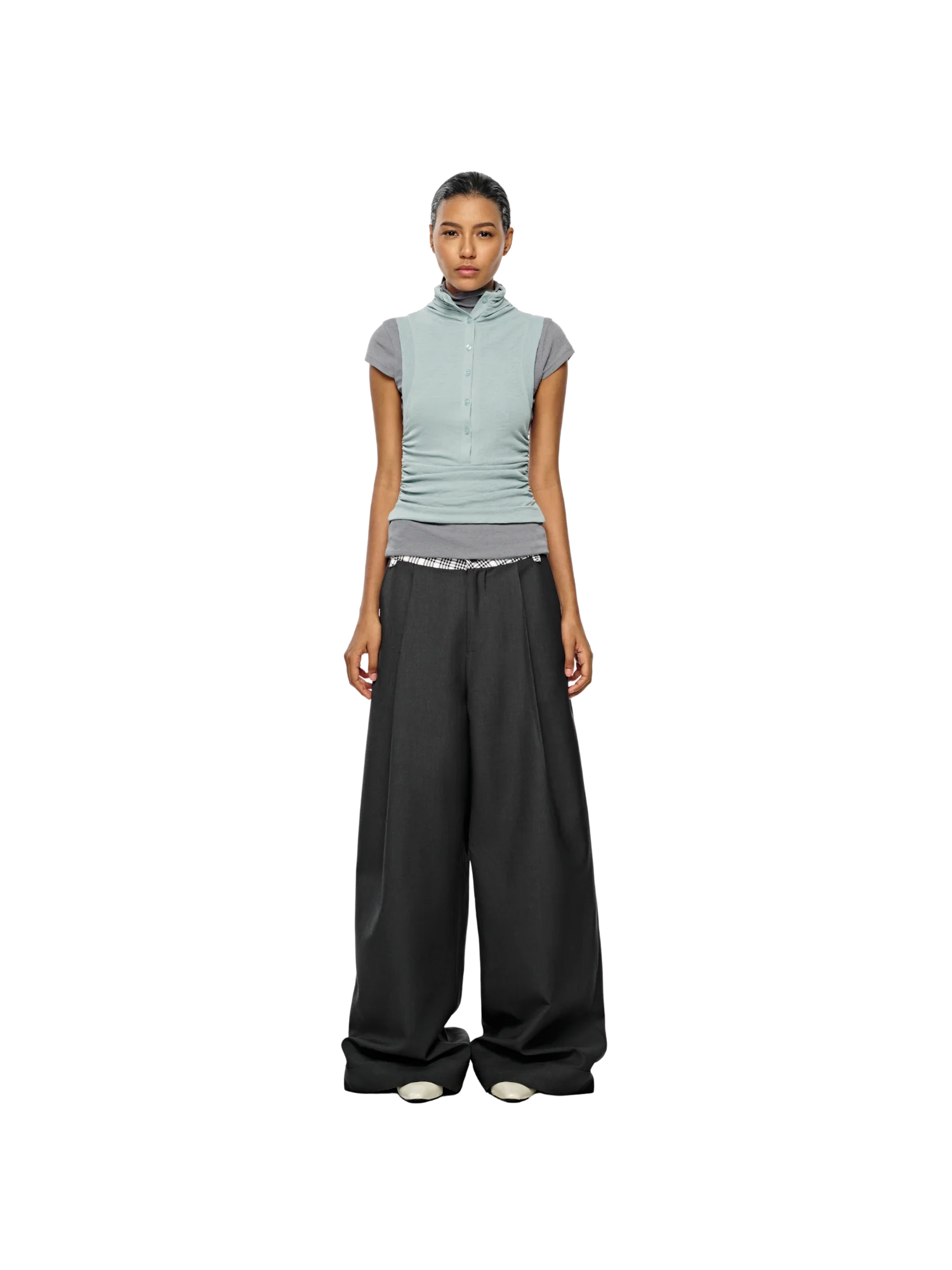 PLAID WAISTBAND TROUSERS