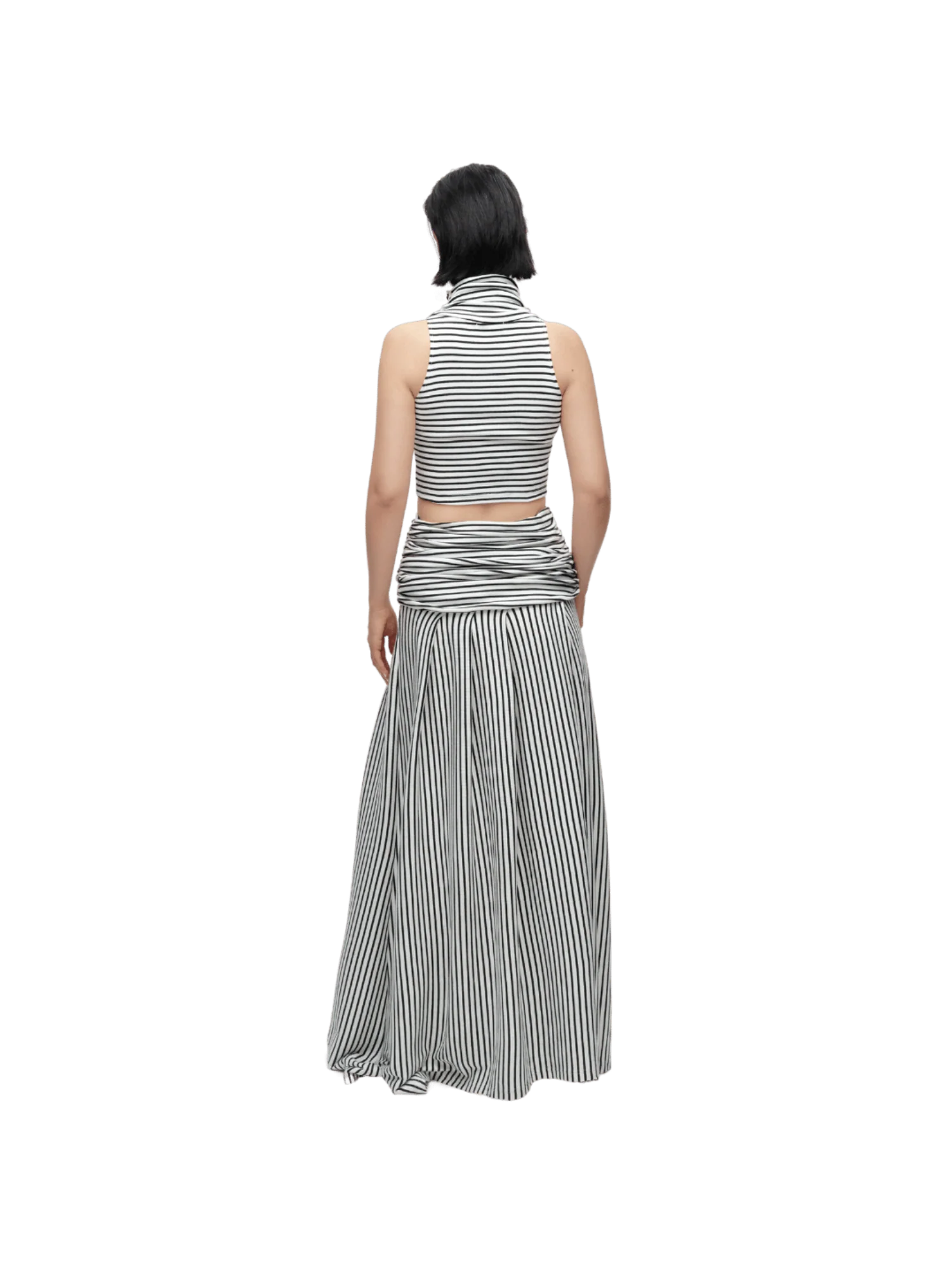 STRIPED RUCHED NECK CROP TOP