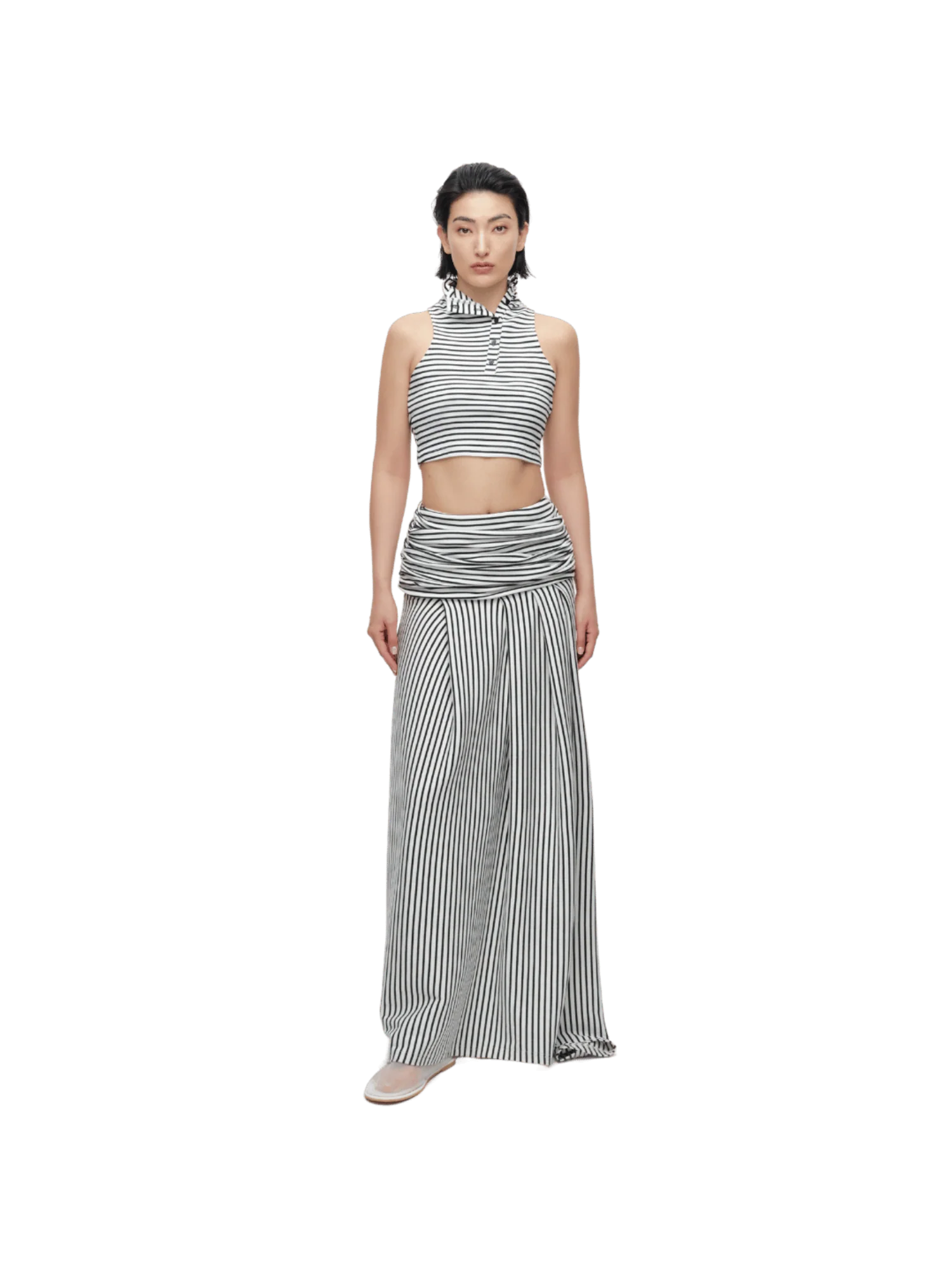 STRIPED RUCHED NECK CROP TOP