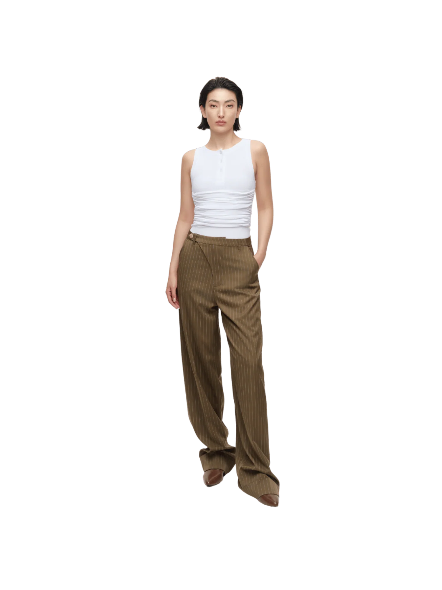 STRIPED TILTED WAIST TROUSERS