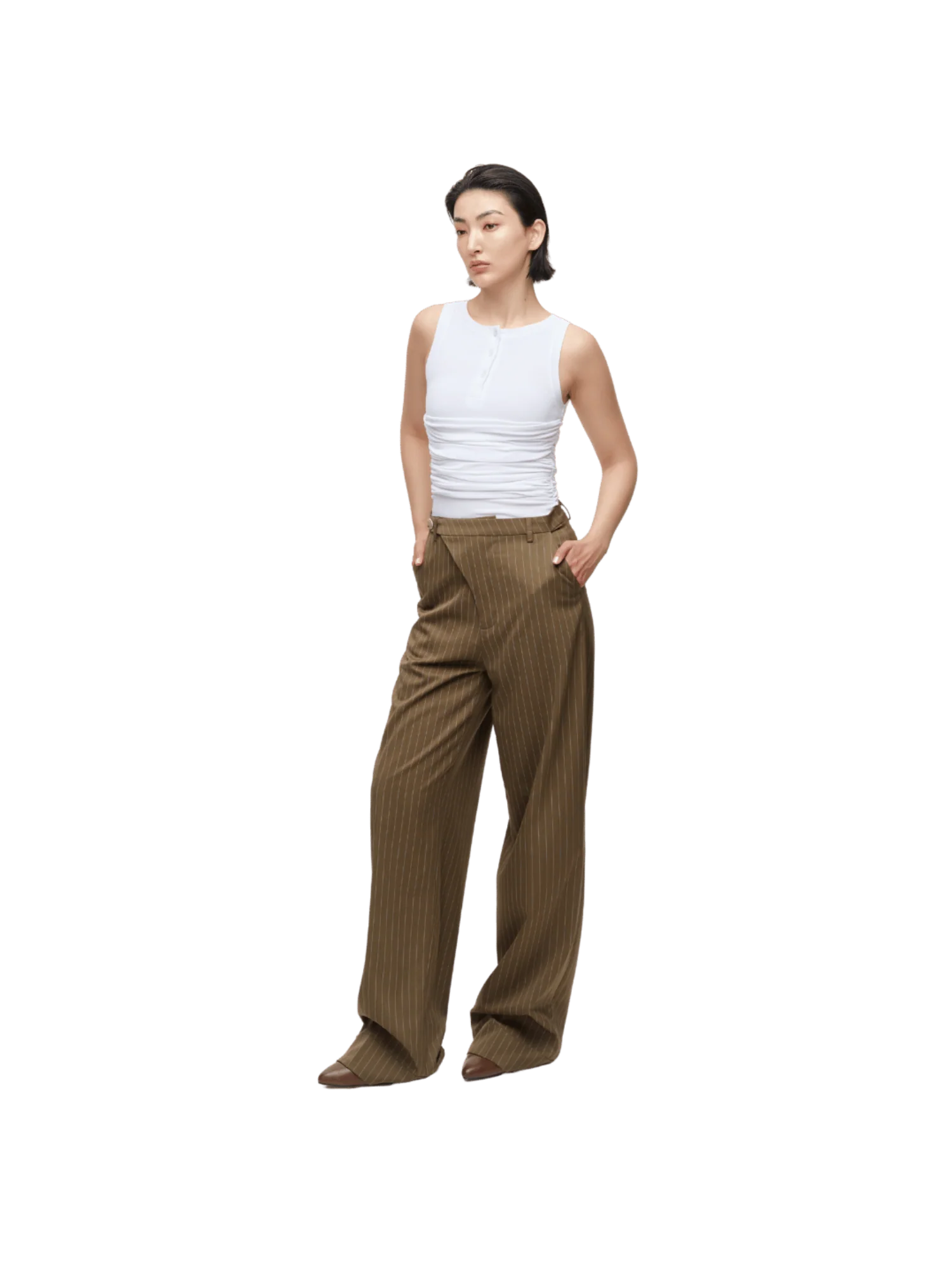 STRIPED TILTED WAIST TROUSERS