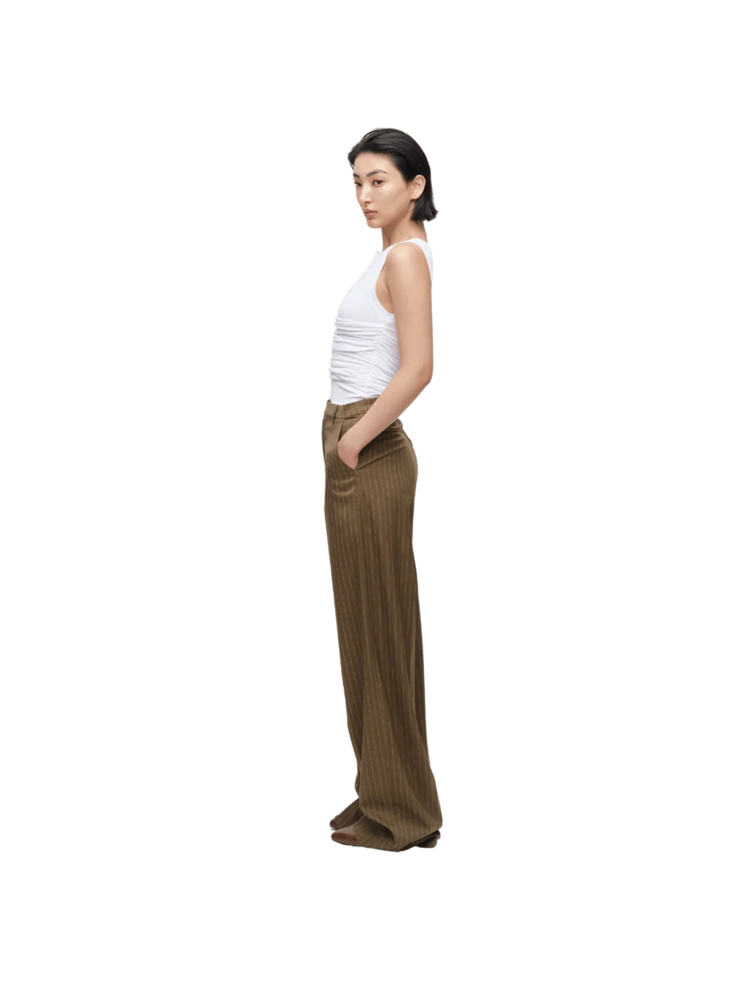 STRIPED TILTED WAIST TROUSERS