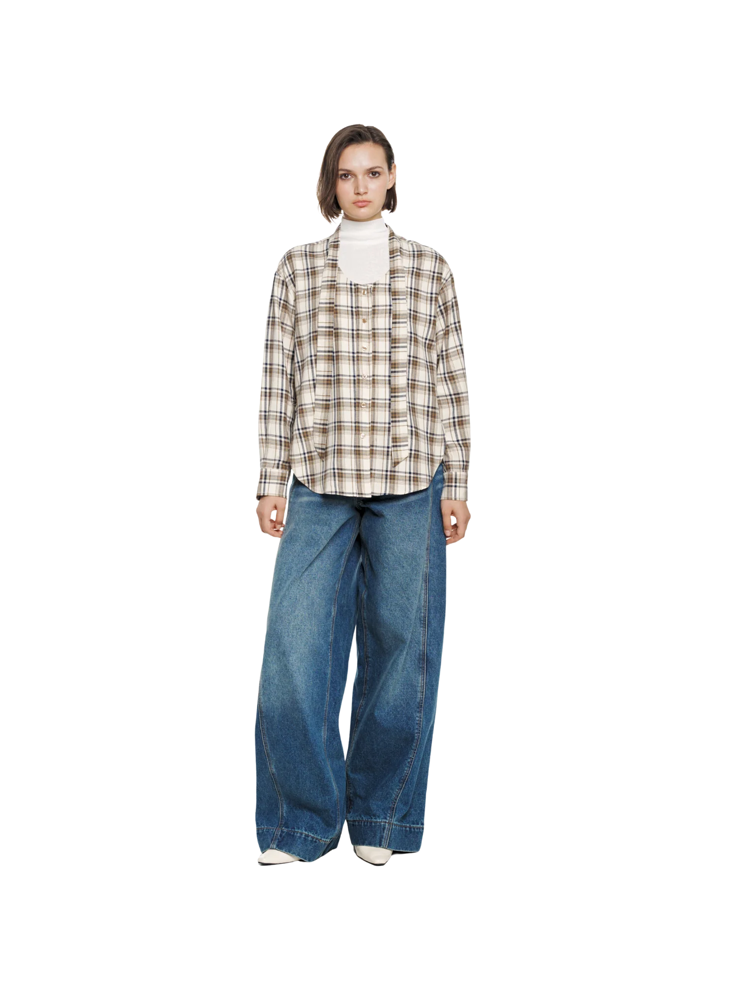 NECK STRAP PLAID SHIRT