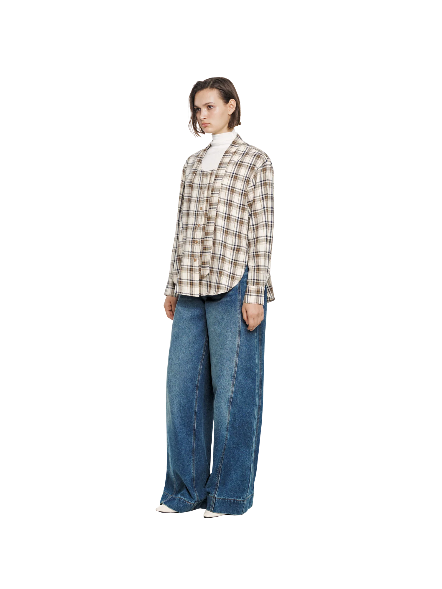 NECK STRAP PLAID SHIRT